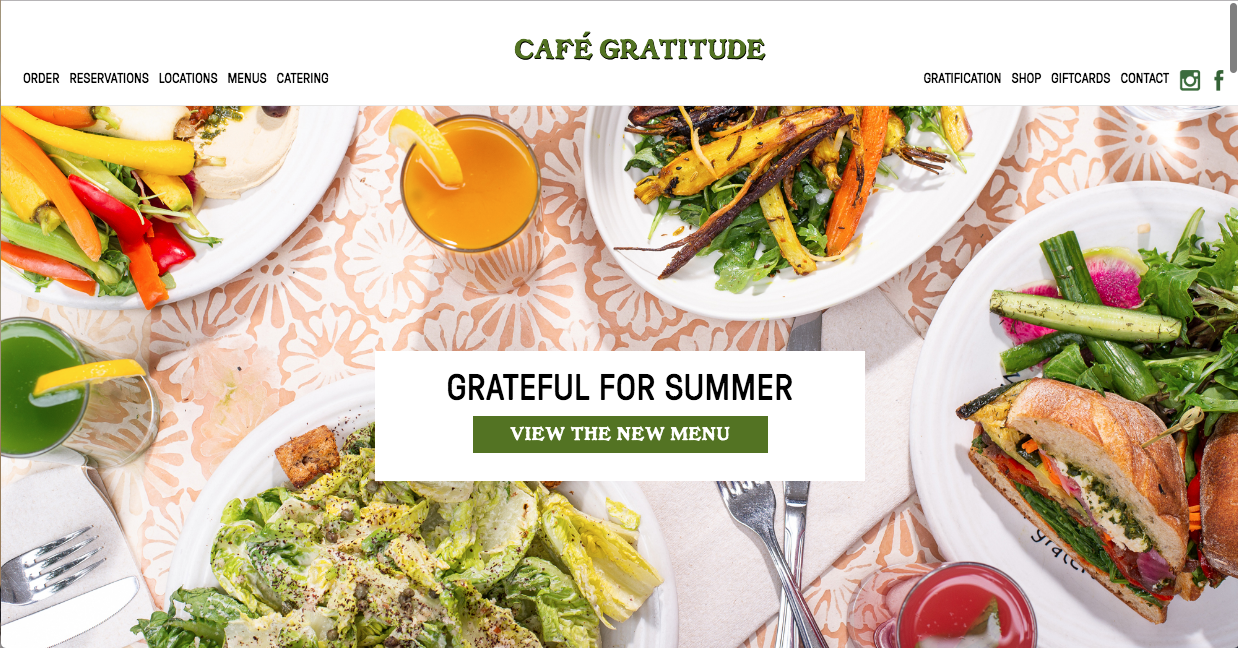 this is an image of cafe gratitudes website